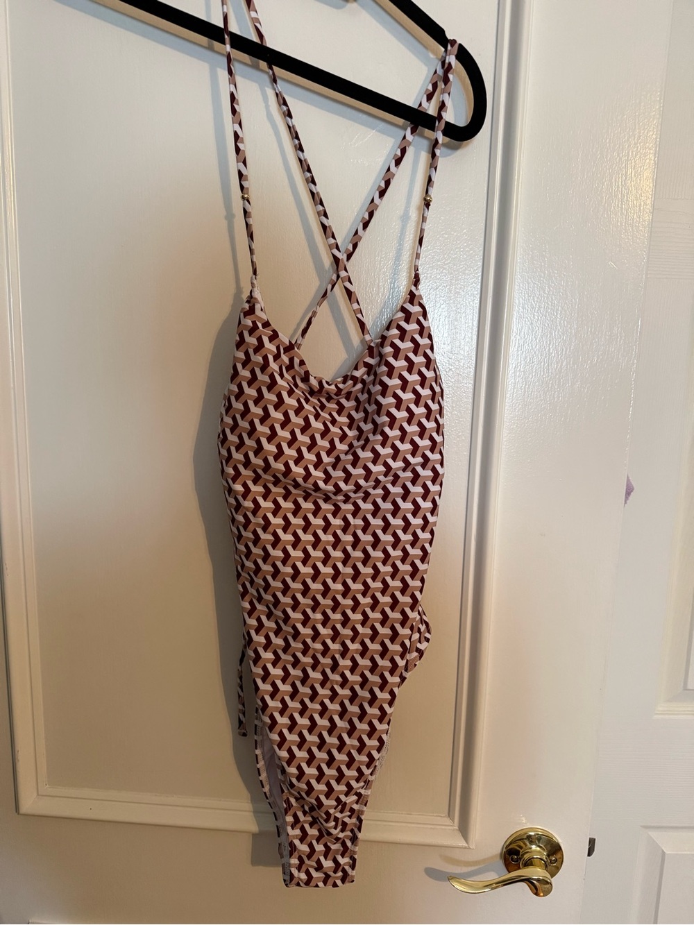 Women’s Burgundy Patterned One-Piece Swimsuit with Crisscross Back